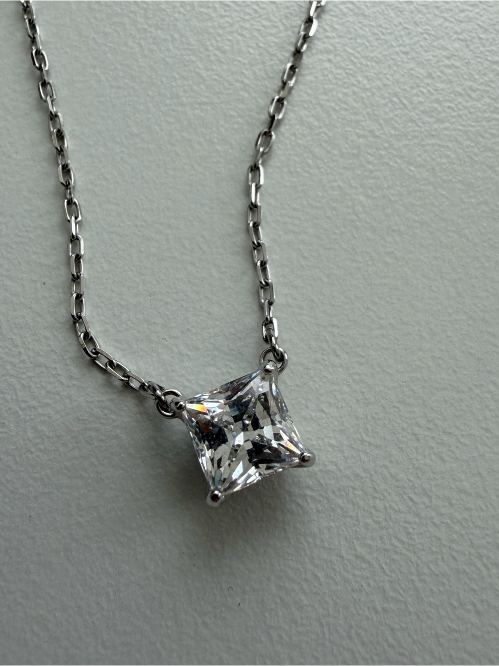 Swarovski Silver Necklace with Clear Princess-Cut Pendant
